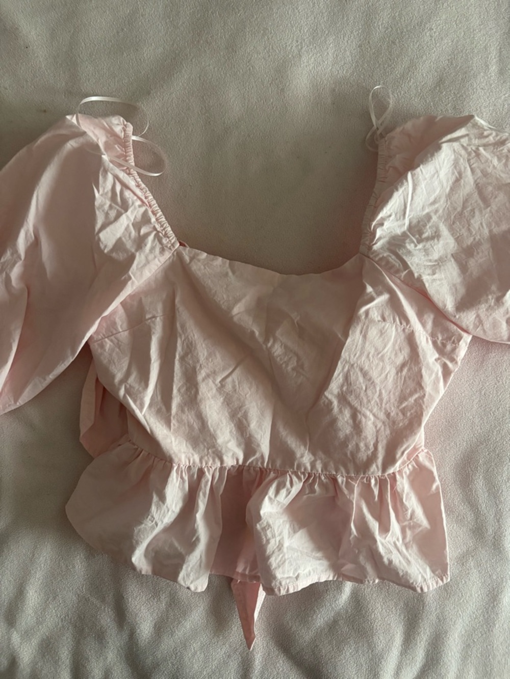 Francesca's Collections Light Pink Peplum Puff Sleeve Top - Girls